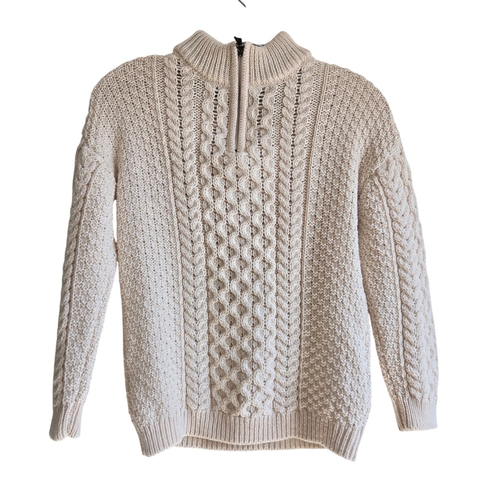 Original Aran Co 9-10 Yrs Sweater Kids Cream Excellent Merino Wool Quarter Zip